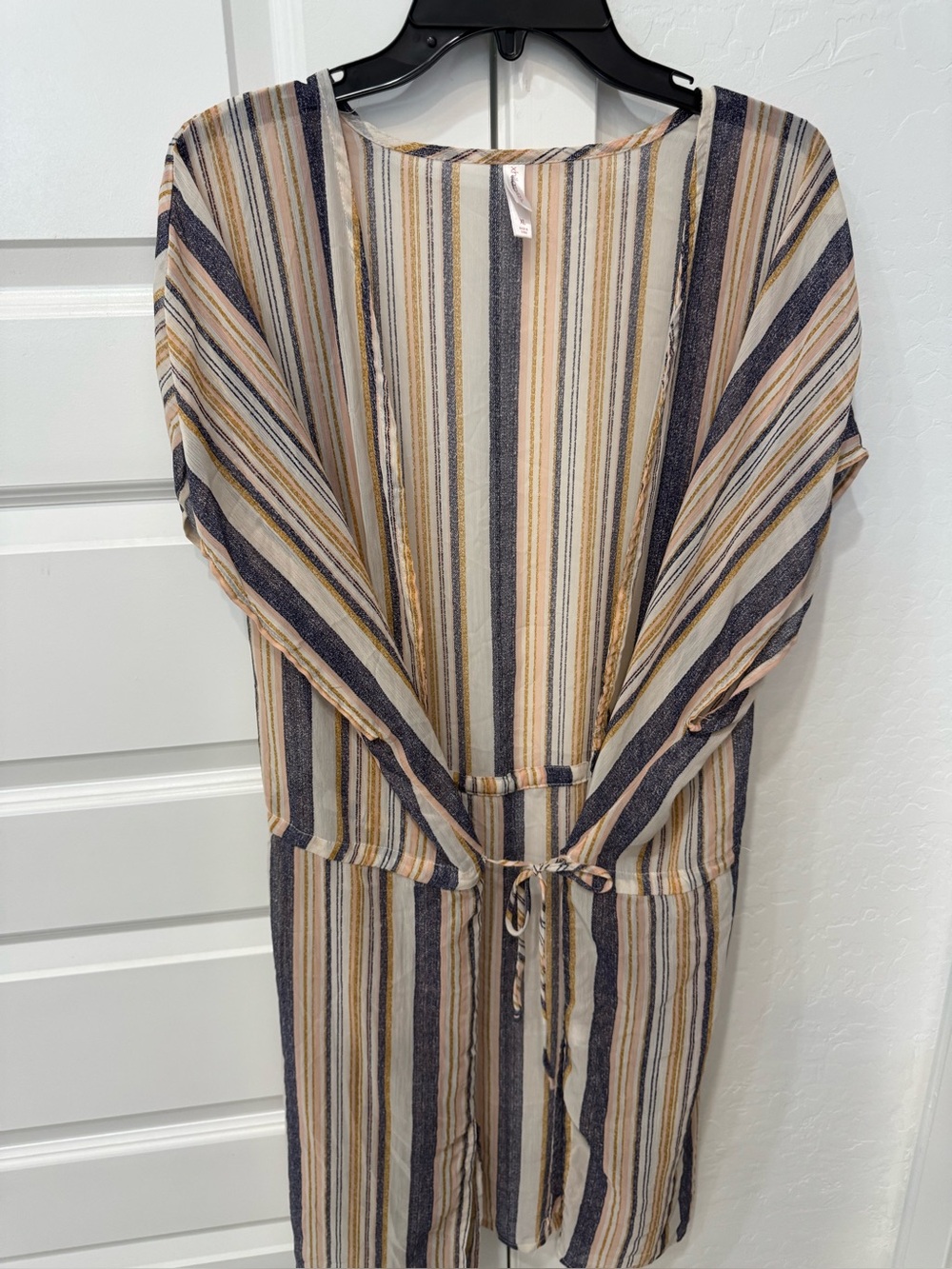 Striped Lightweight Duster with Tie Waist